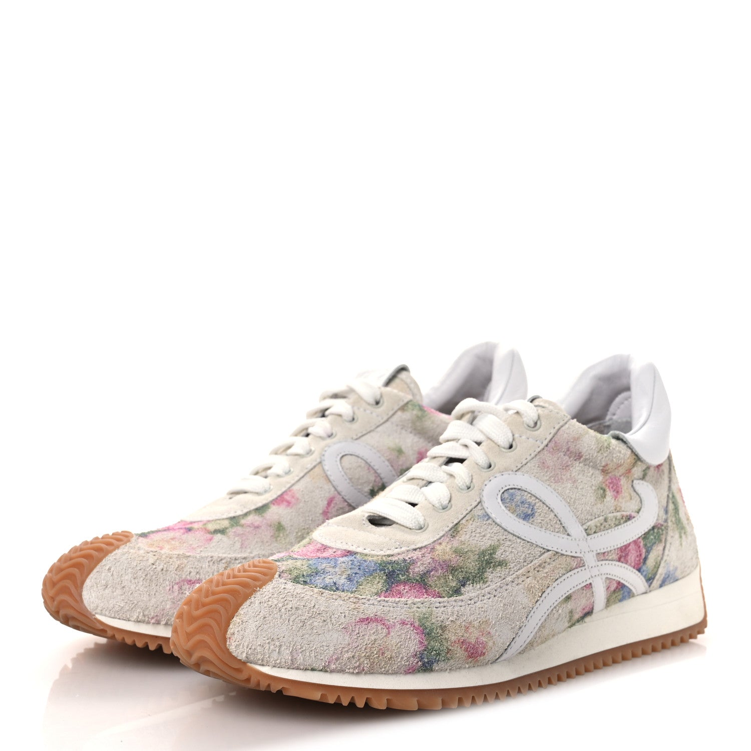 Loewe Suede Flow Runner Floral Sneakers 39 White Pink Multicolor 4 of 11