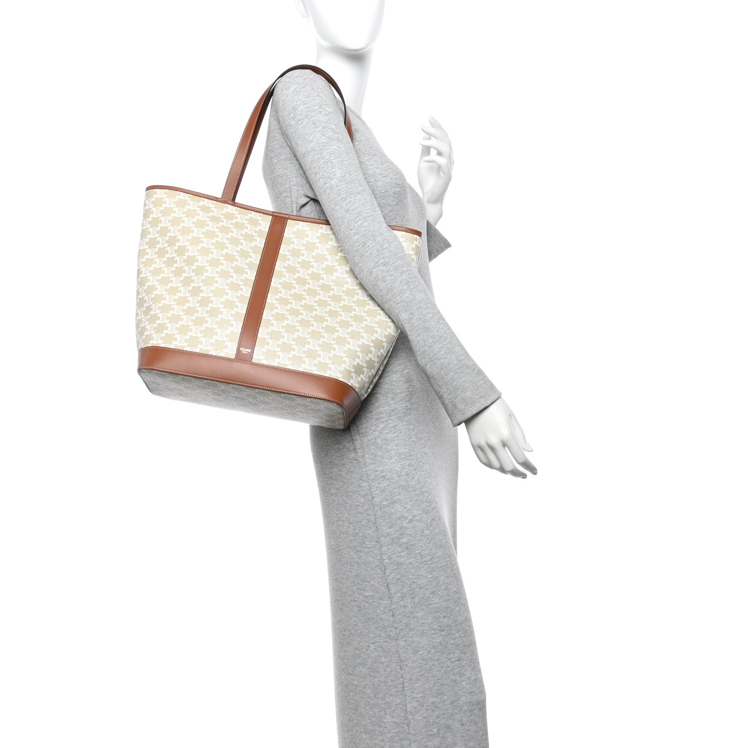 Celine Triomphe Canvas Calfskin Medium Cabas Bag Grege 2 of 11