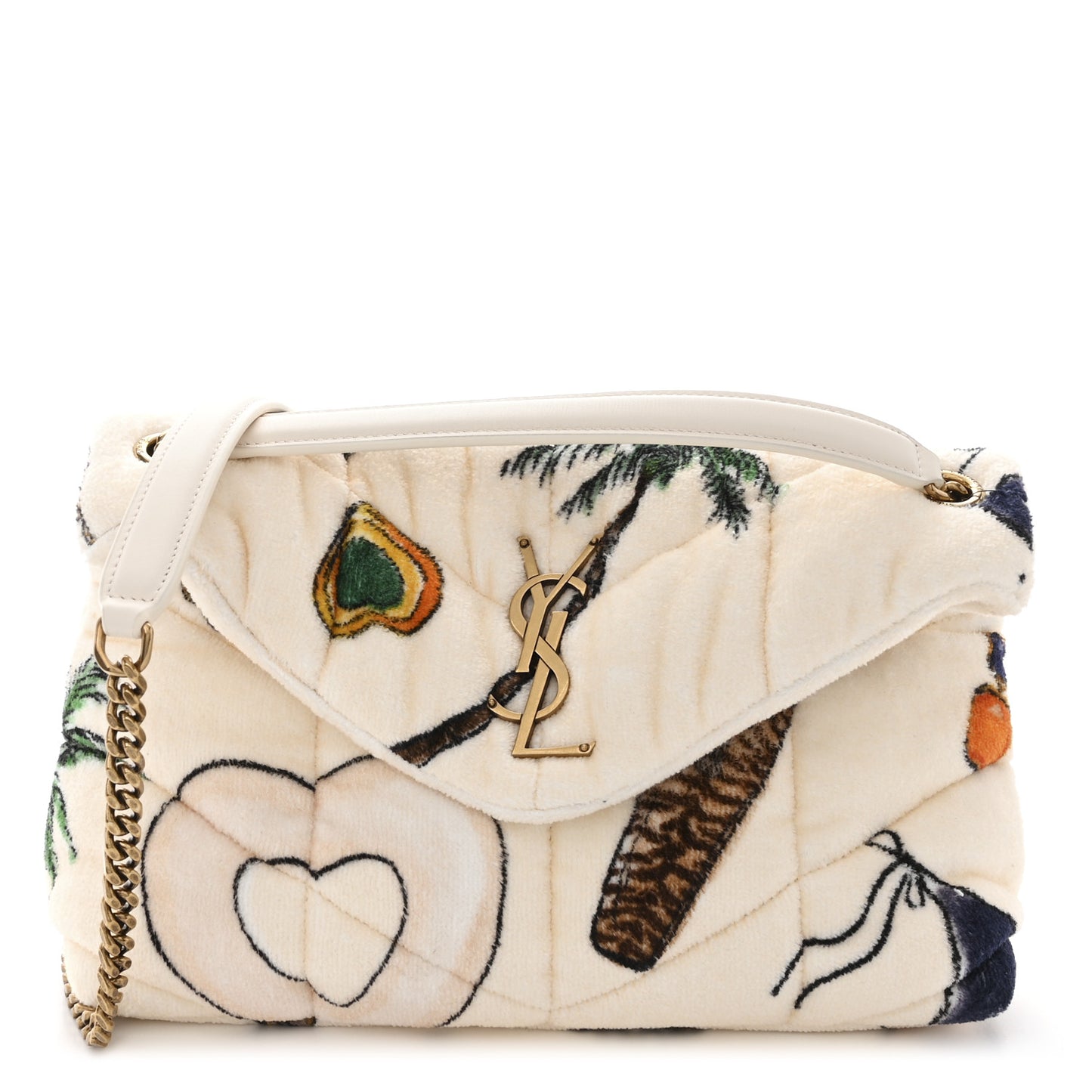 Terrycloth Summer Print Quilted Small Loulou Puffer Monogram Chain Satchel Multicolor White