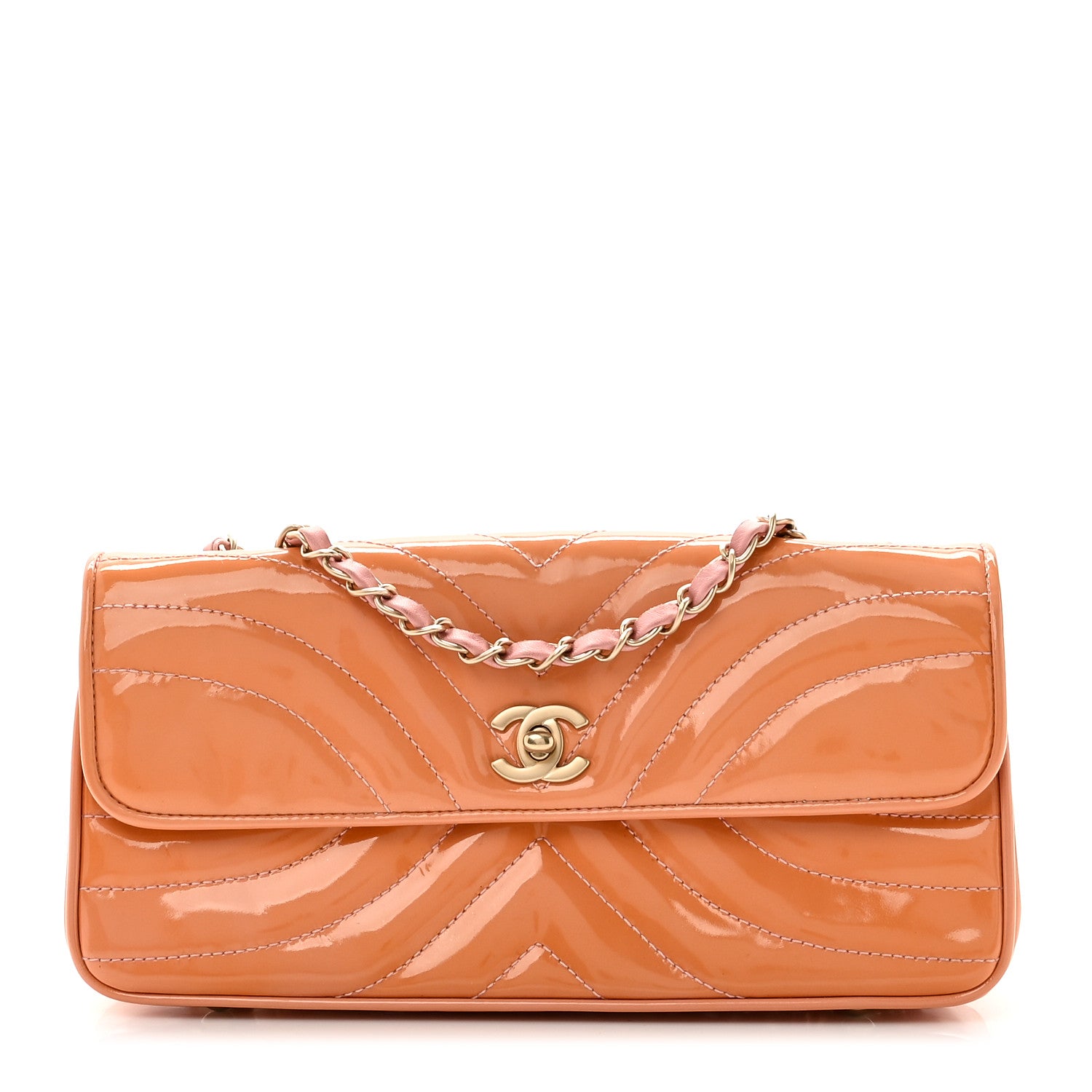 Chanel Patent Calfskin Scallop Quilted Single Flap Pink 1 of 10