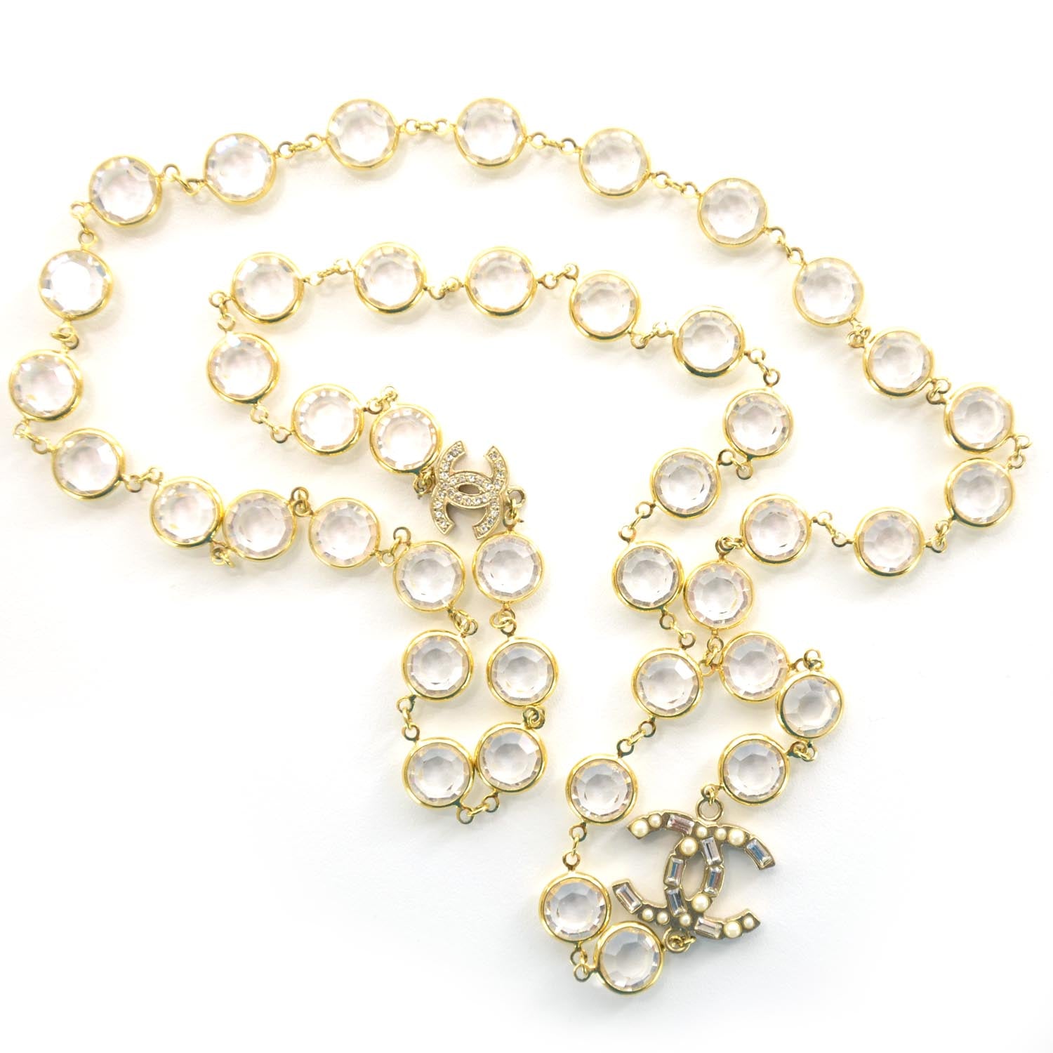 Chanel Crystal CC Long Necklace Gold 1 of 4