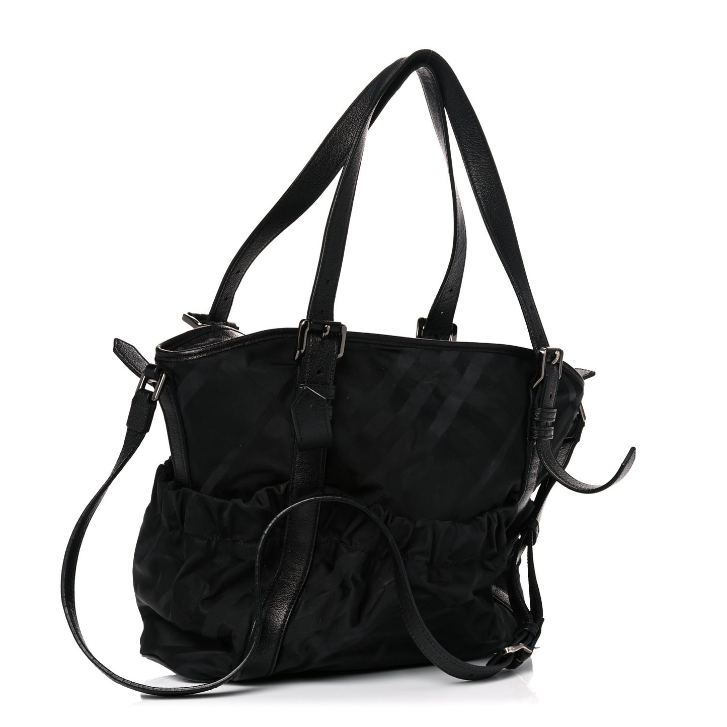 Nylon Tonal Check Drawstring Tote Black