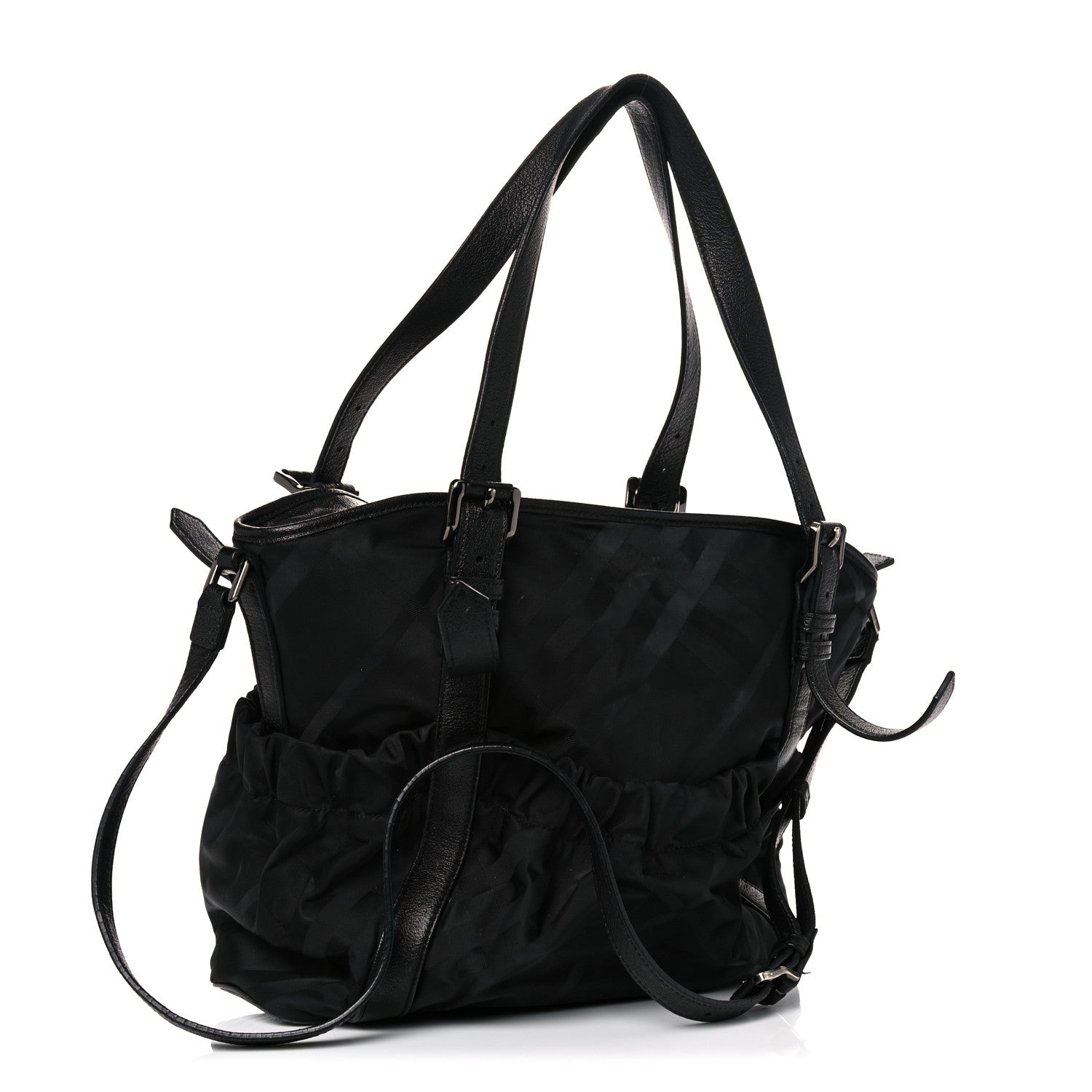 Burberry Nylon Tonal Check Drawstring Tote Black 2 of 18