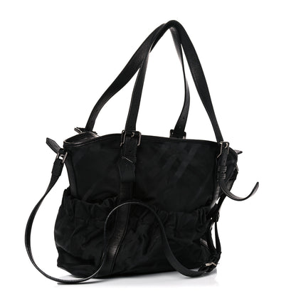 Burberry Nylon Tonal Check Drawstring Tote Black 2 of 18