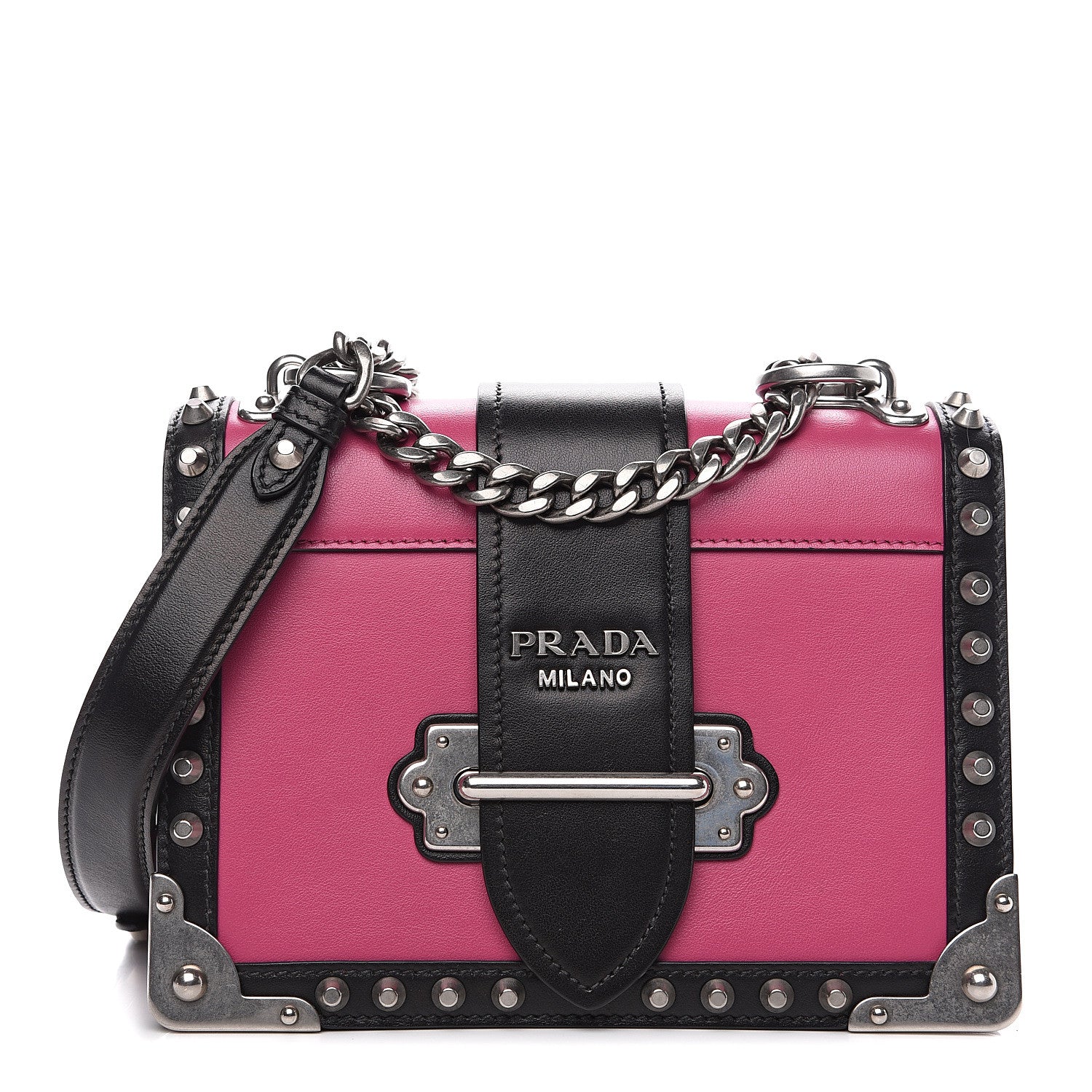 Prada City Calf Saffiano Studded Cahier Bag Fuxia Black 1 of 10