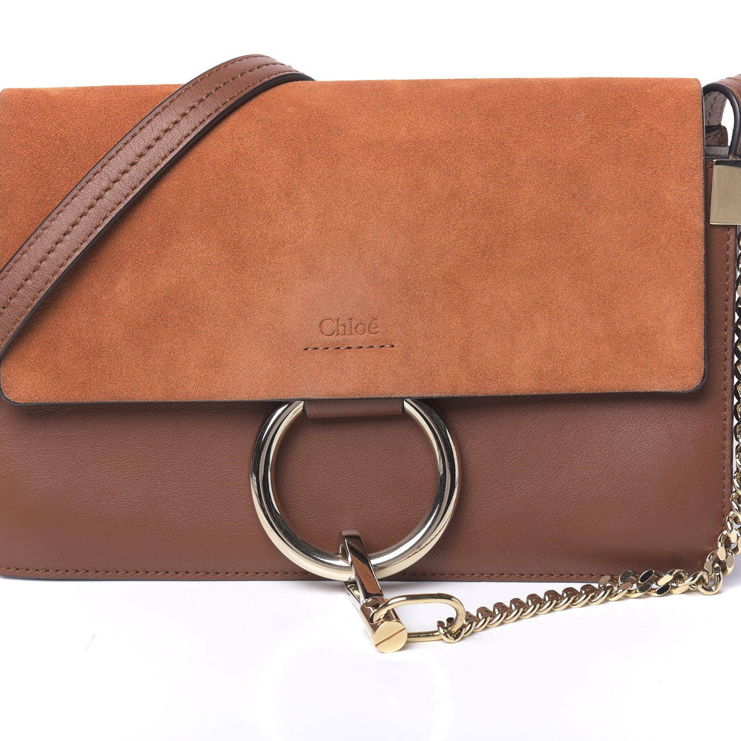 Chloe Suede Calfskin Small Faye Shoulder Bag Tobacco 9 of 12