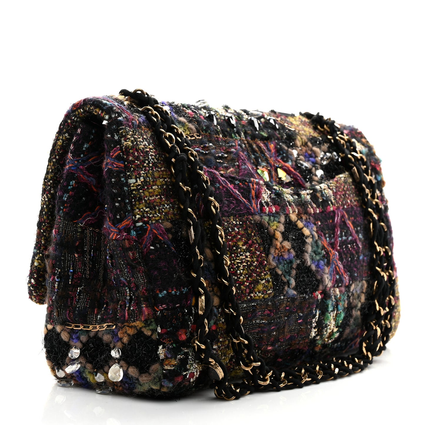 Tweed Crystal Embellished Paris Byzance Reissue 2.55 Classic 227 Flap Black Multicolor