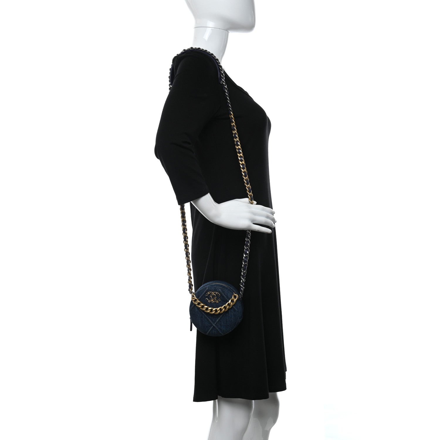 Chanel Denim Quilted Chanel 19 Round Clutch With Chain Blue 2 of 9