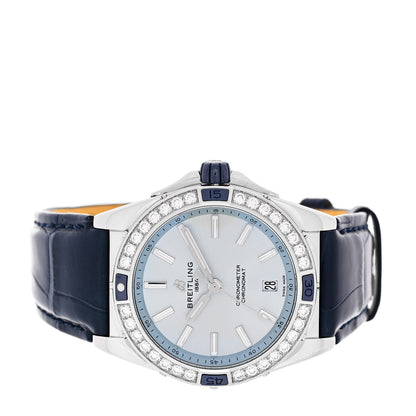 Breitling Stainless Steel Alligator Diamond Bezel 38mm Chronomat Automatic Watch Ice Blue A17356 2 of 5