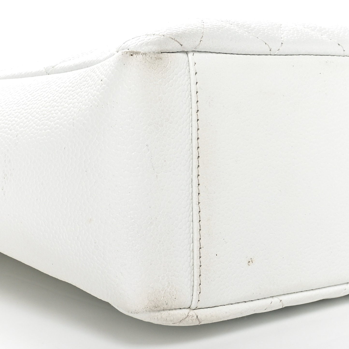 Caviar Quilted Petit Shopping Tote PST White