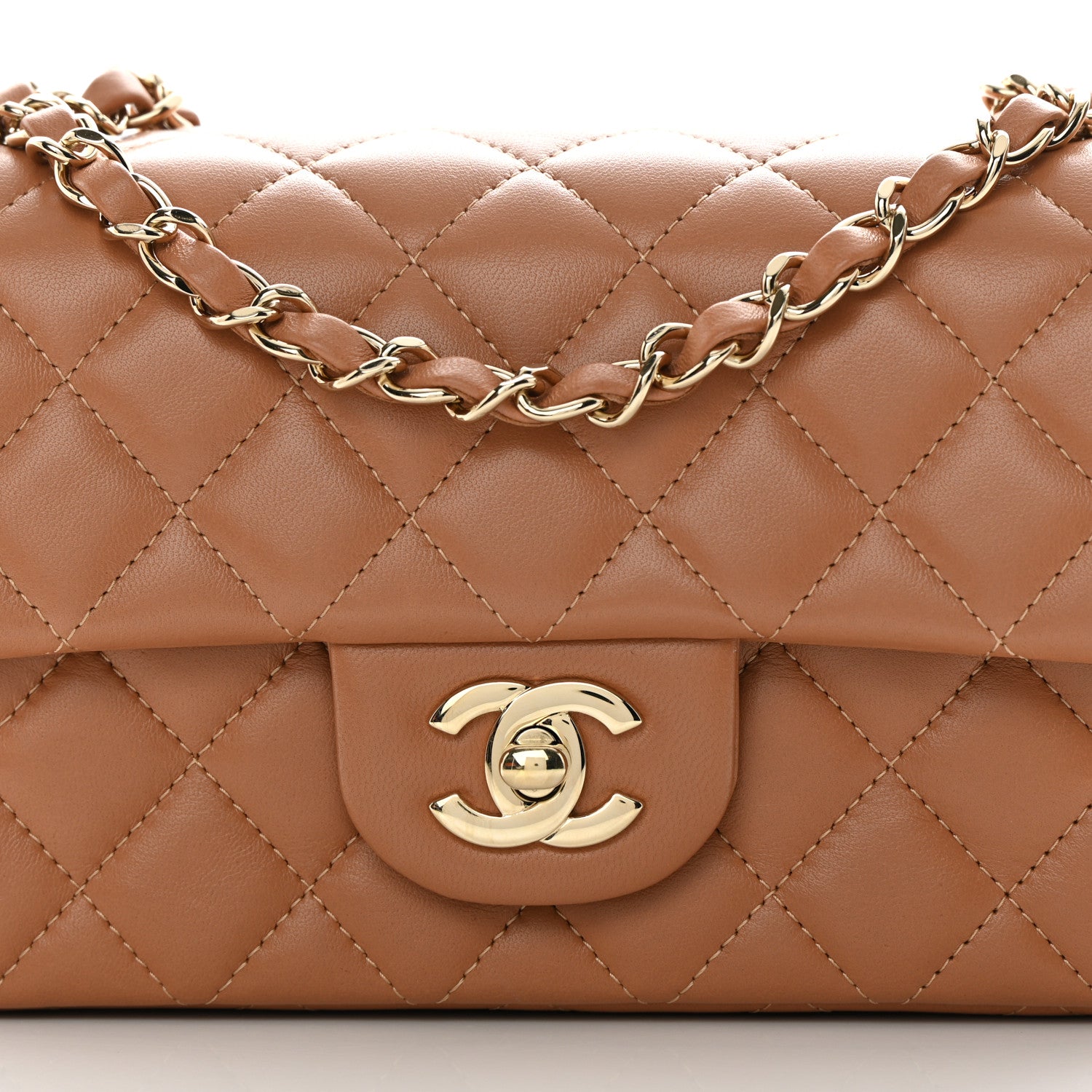Chanel Lambskin Quilted Mini Rectangular Flap Dark Beige 8 of 11