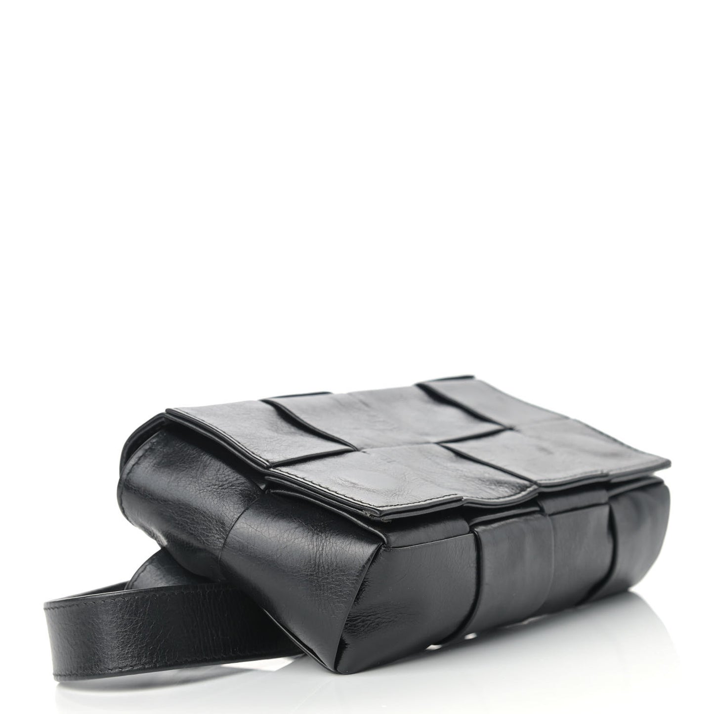 Paper Calfskin Intrecciato Cassette Belt Bag Black