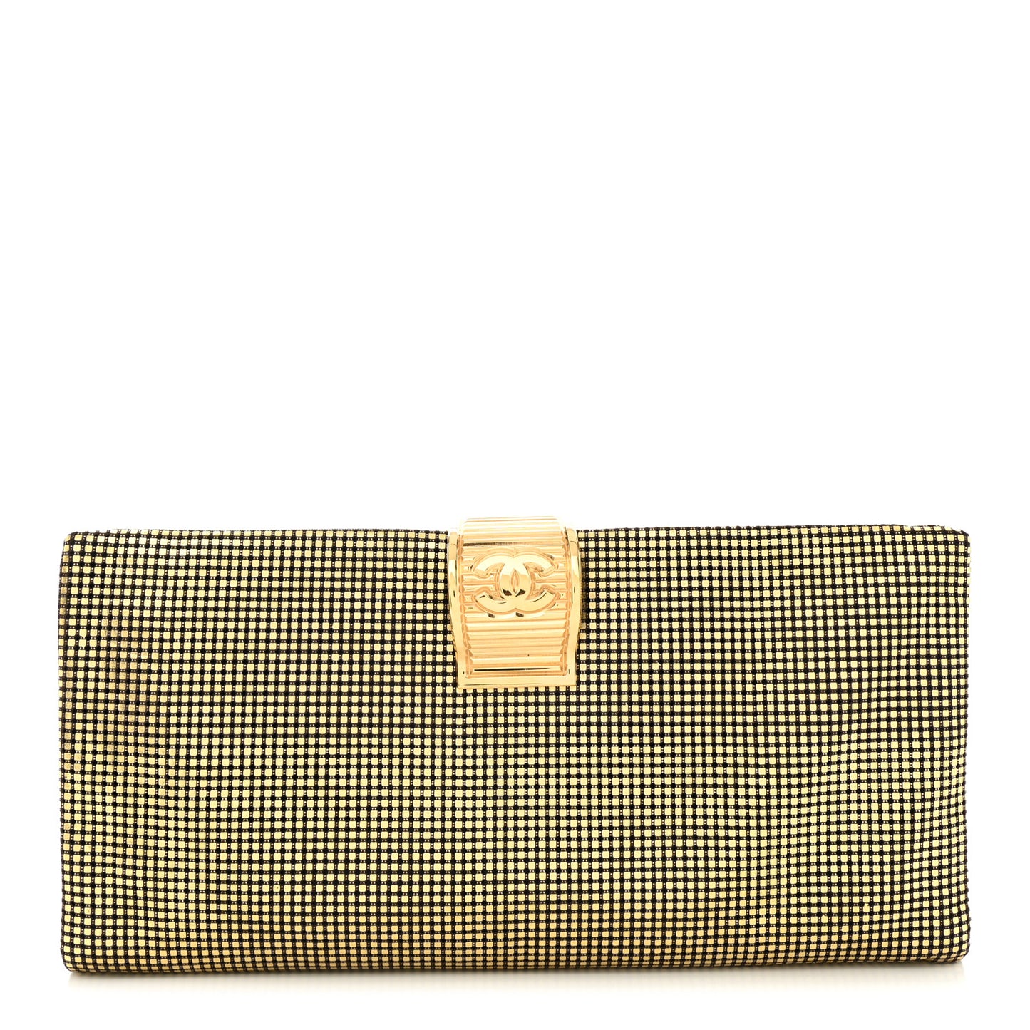 Metallic Lambskin Perforated CC Clutch Gold