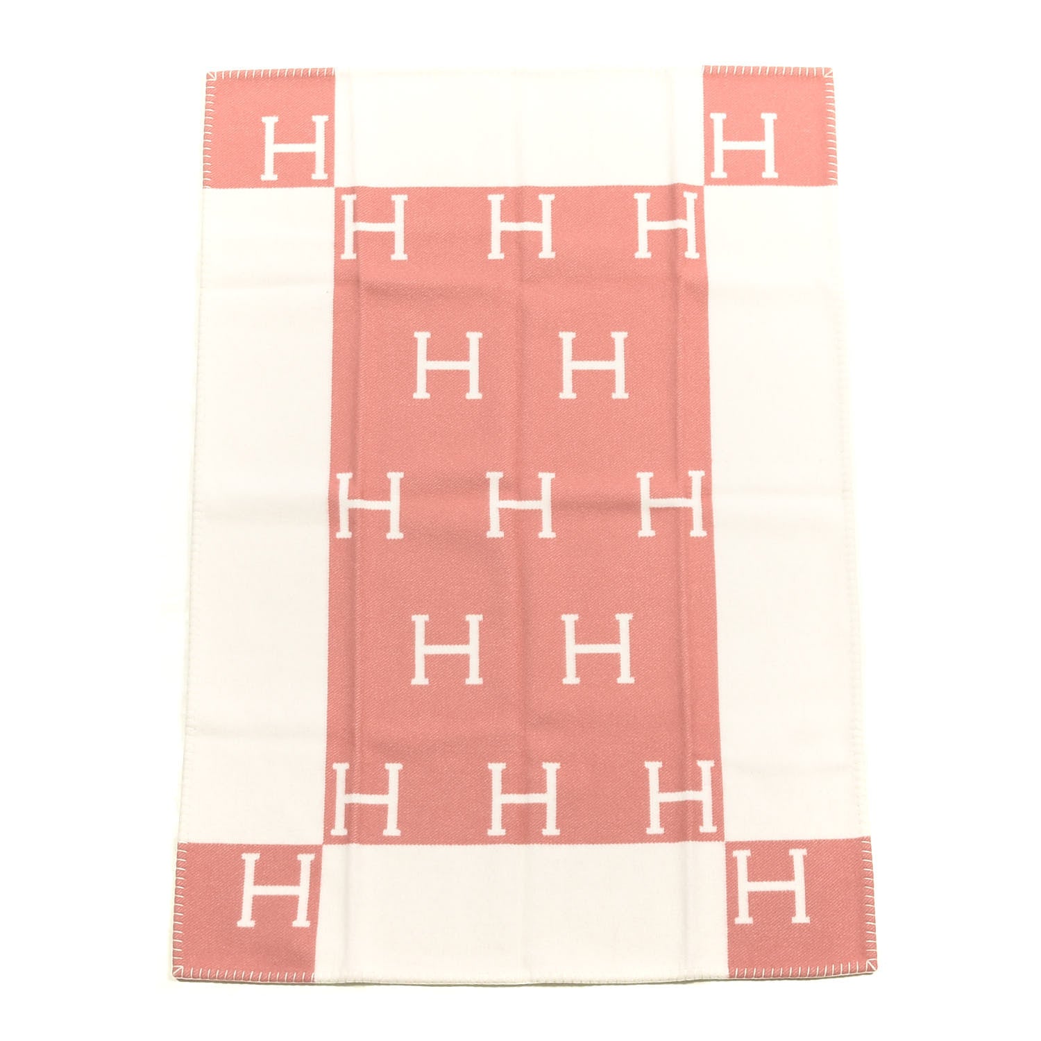 Hermes Wool Cashmere Avalon Baby Blanket Rose Airelle White 1 of 3