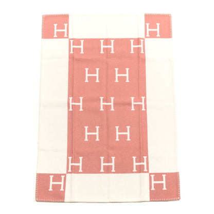 Hermes Wool Cashmere Avalon Baby Blanket Rose Airelle White 1 of 3