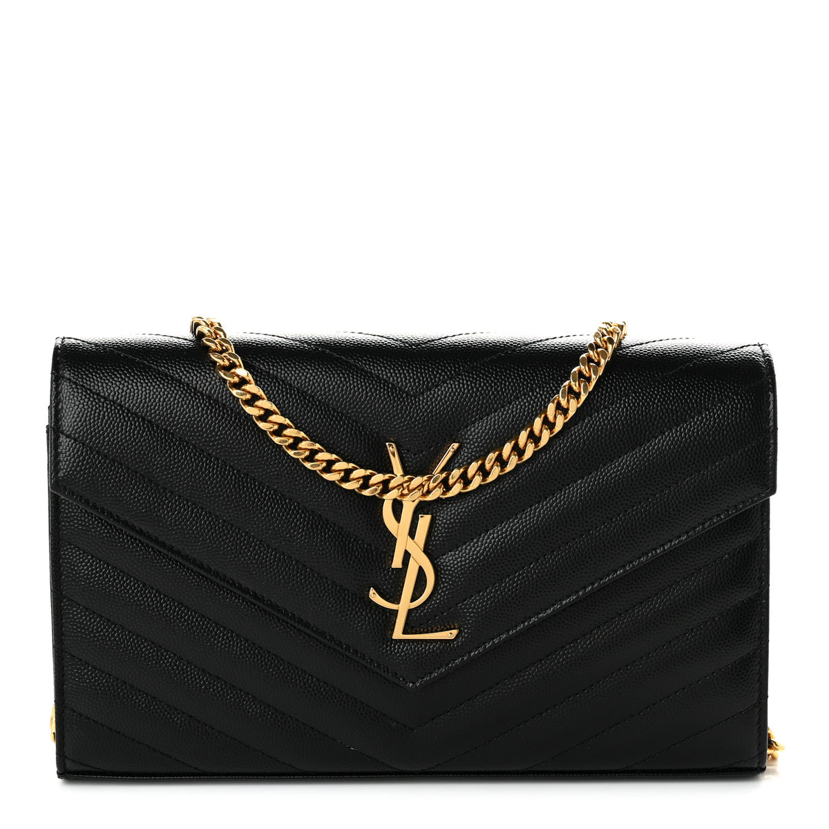 Grain De Poudre Matelasse Chevron Monogram Chain Wallet Black