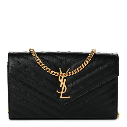 Saint Laurent Grain De Poudre Matelasse Chevron Monogram Chain Wallet Black 1 of 10