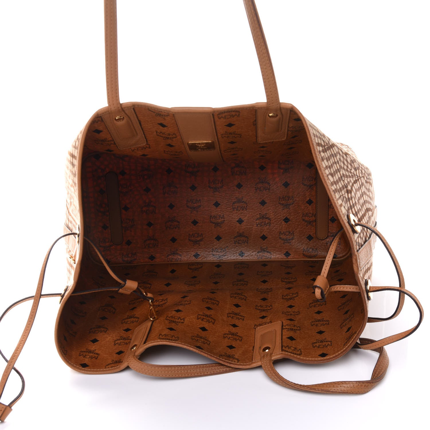 MCM Visetos Large Liz Reversible Shopper Tote Cognac 9 of 17