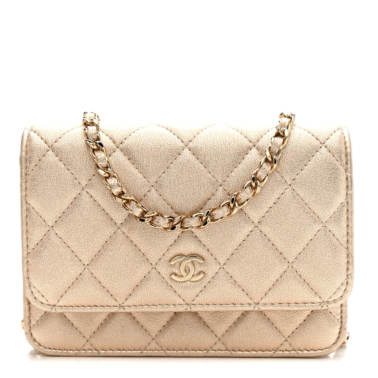 Chanel Metallic Lambskin Quilted Mini Wallet On Chain WOC Gold 1 of 12