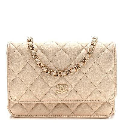 Chanel Metallic Lambskin Quilted Mini Wallet On Chain WOC Gold 1 of 12