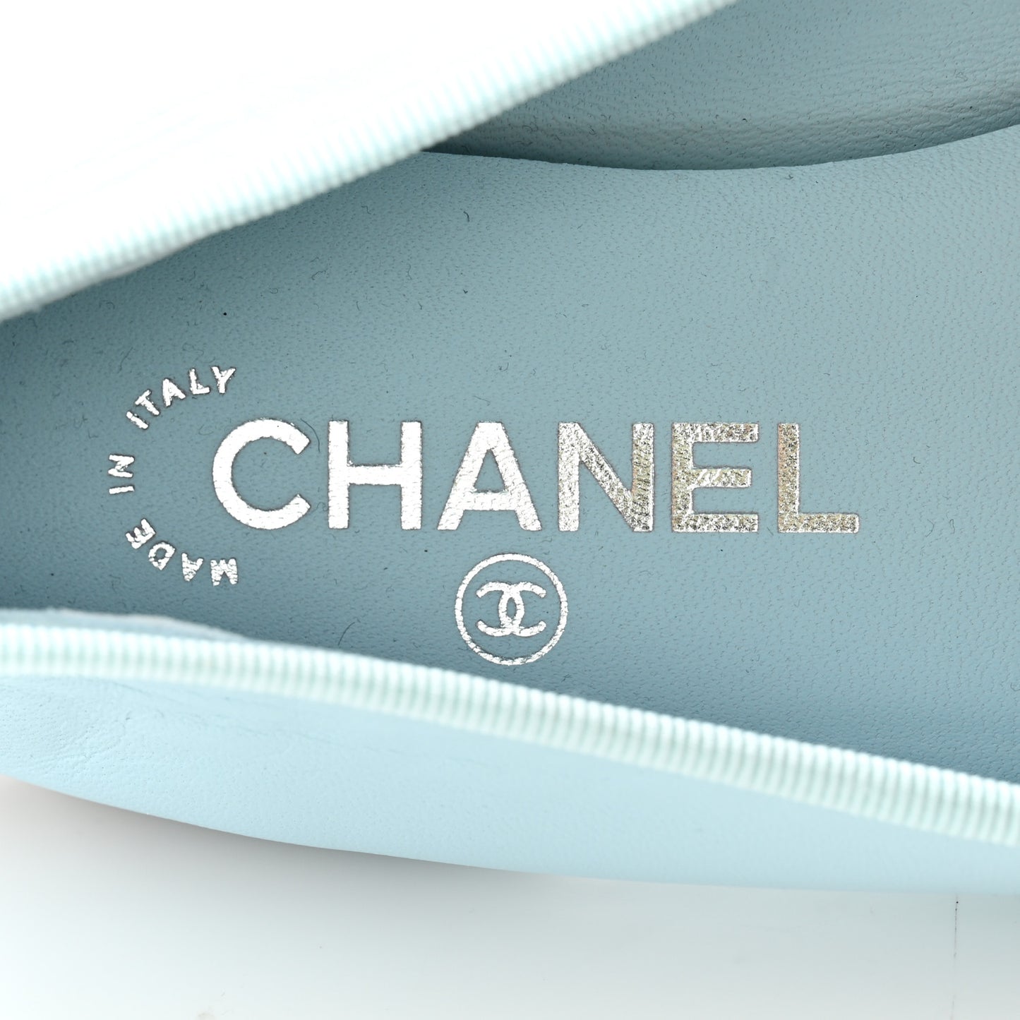 Lambskin Cap Toe CC Ballerina Flats 38 Light Blue Black