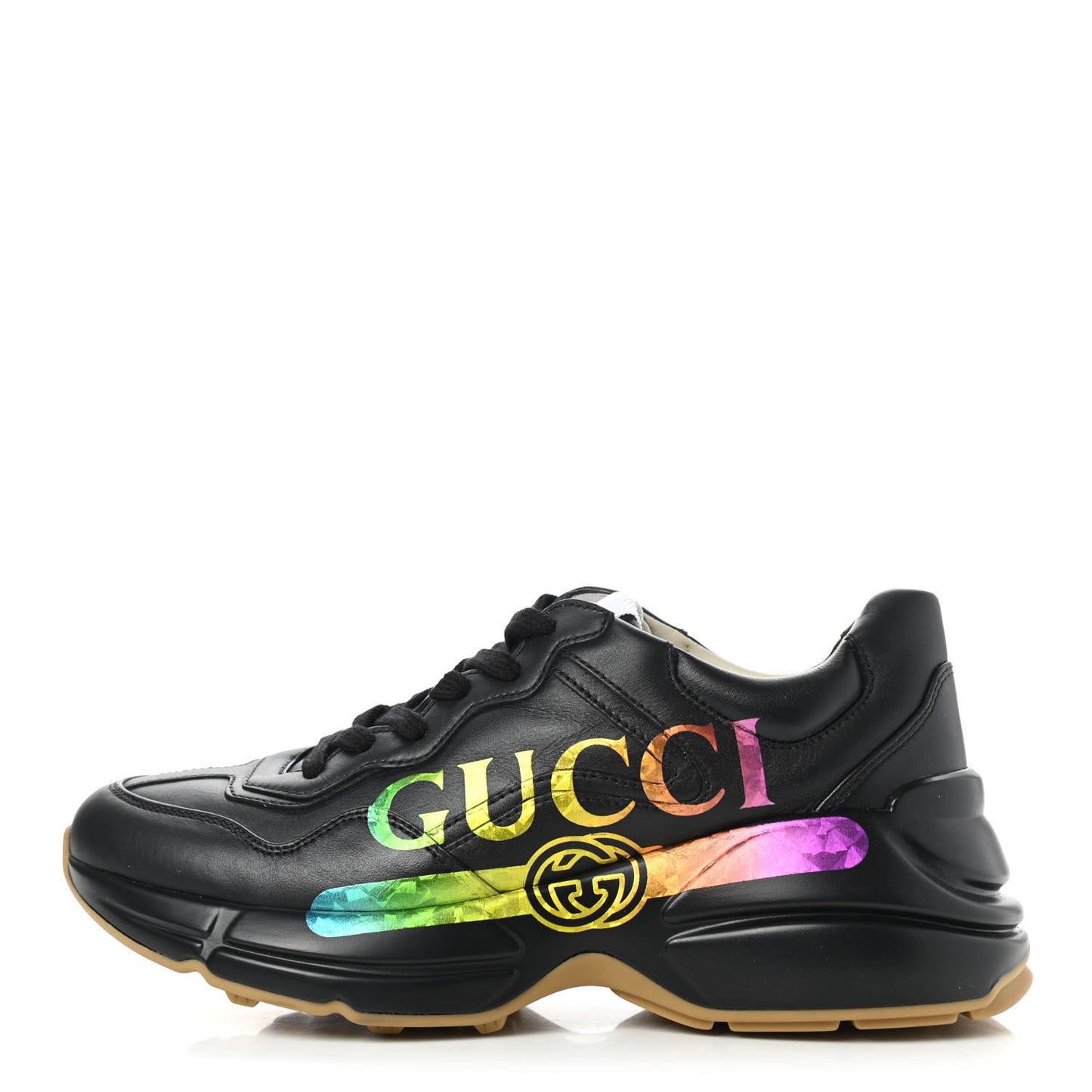 Calfskin Iridescent Logo Womens Rhyton Sneakers 36.5 Black