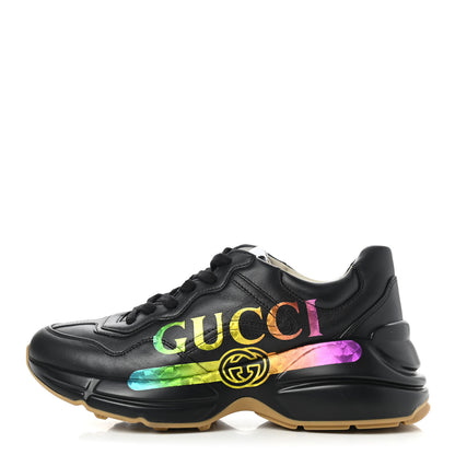 Gucci Calfskin Iridescent Logo Womens Rhyton Sneakers 36.5 Black 1 of 10