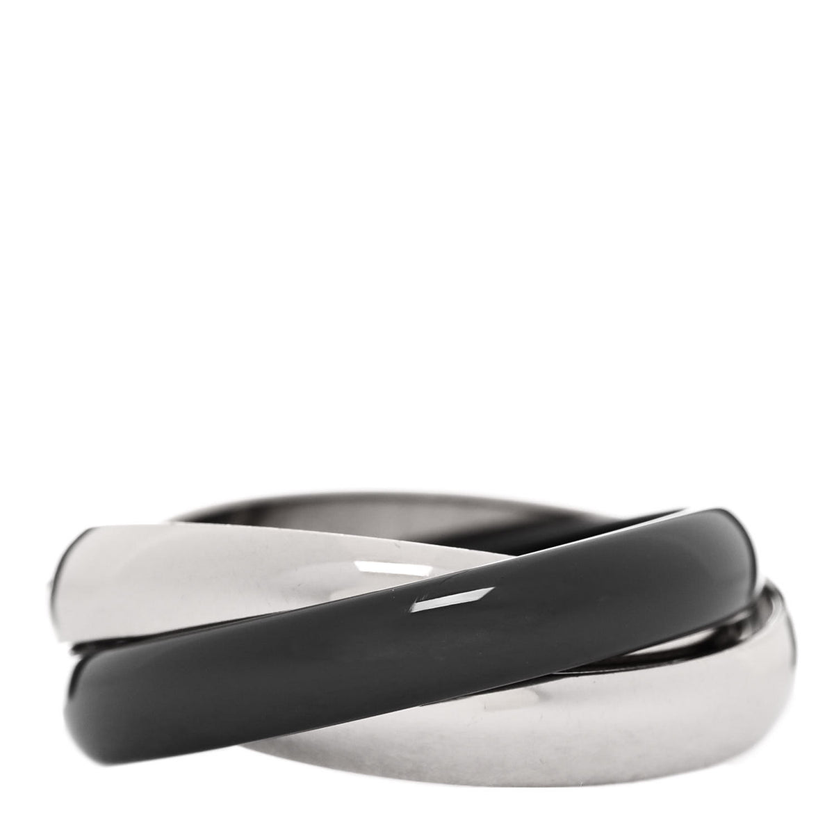Cartier 18K White Gold Black Ceramic Trinity Ring 53 6.25 3 of 5