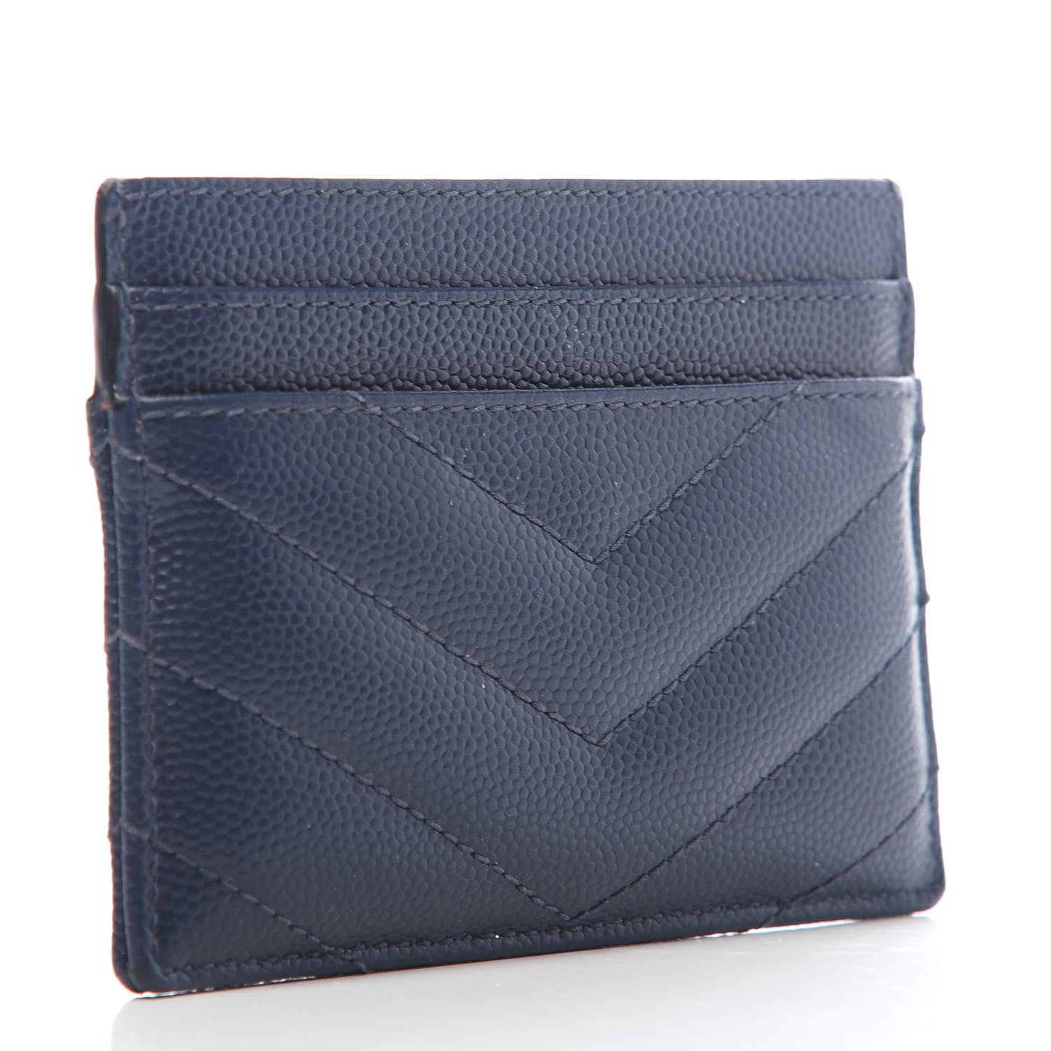 Saint Laurent Grain De Poudre Matelasse Chevron Monogram Credit Card Case Navy 3 of 8