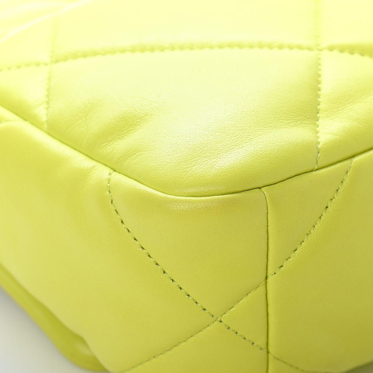 Shiny Lambskin Quilted Medium Chanel 19 Flap Neon Yellow