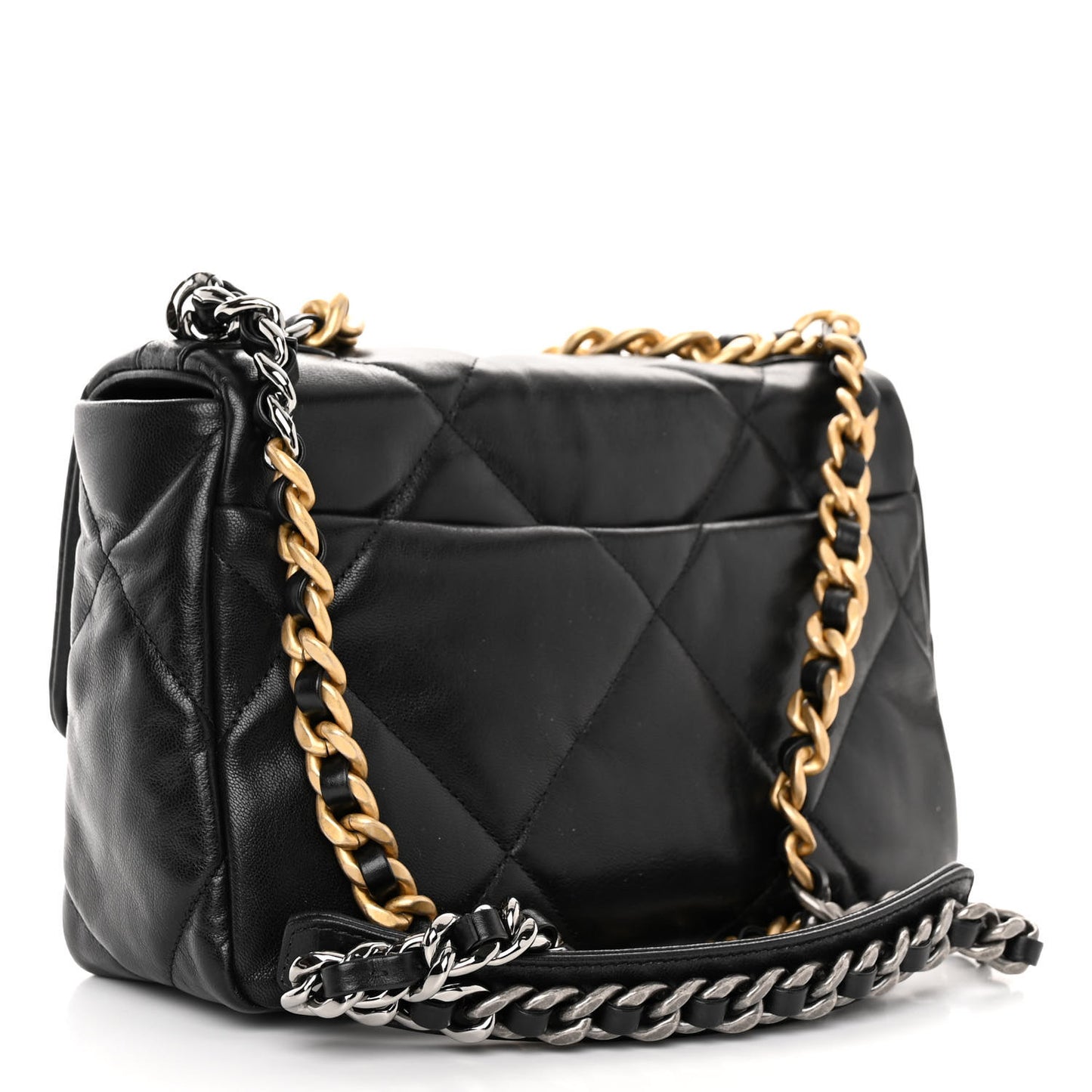 Shiny Goatskin Quilted Medium Chanel 19 Flap Black