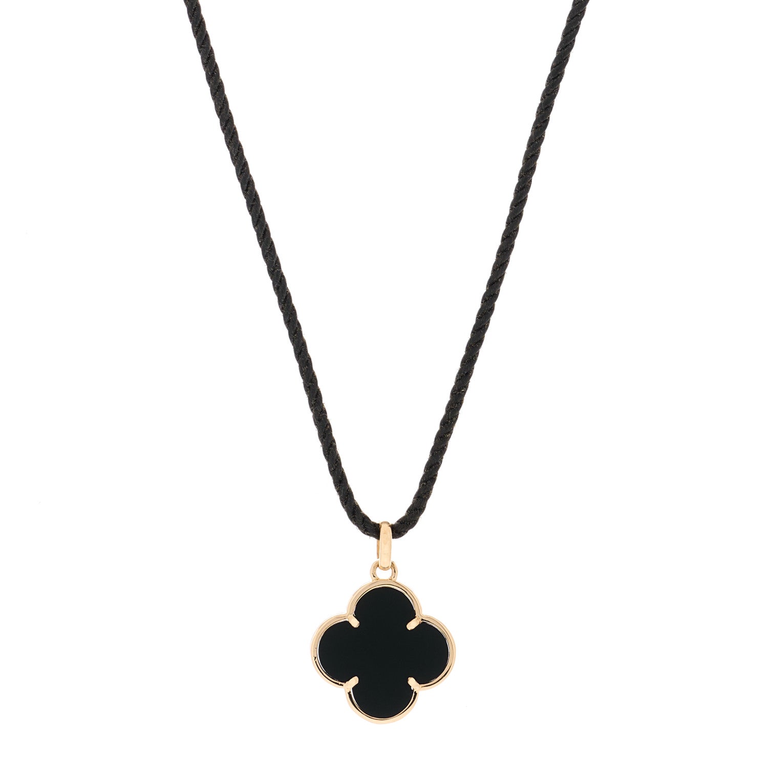 Van Cleef & Arpels 18K Yellow Gold Black Onyx Magic Alhambra Pendant Cord Necklace 1 of 3