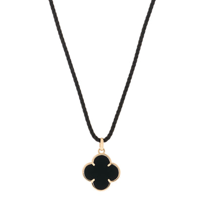 Van Cleef & Arpels 18K Yellow Gold Black Onyx Magic Alhambra Pendant Cord Necklace 1 of 3