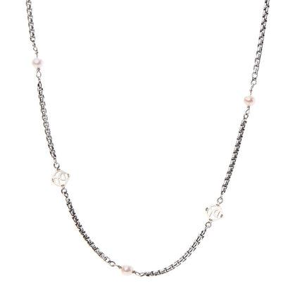 David Yurman Sterling Silver 14K Yellow Gold Pearl Logo Station Necklace 16" 1 of 7