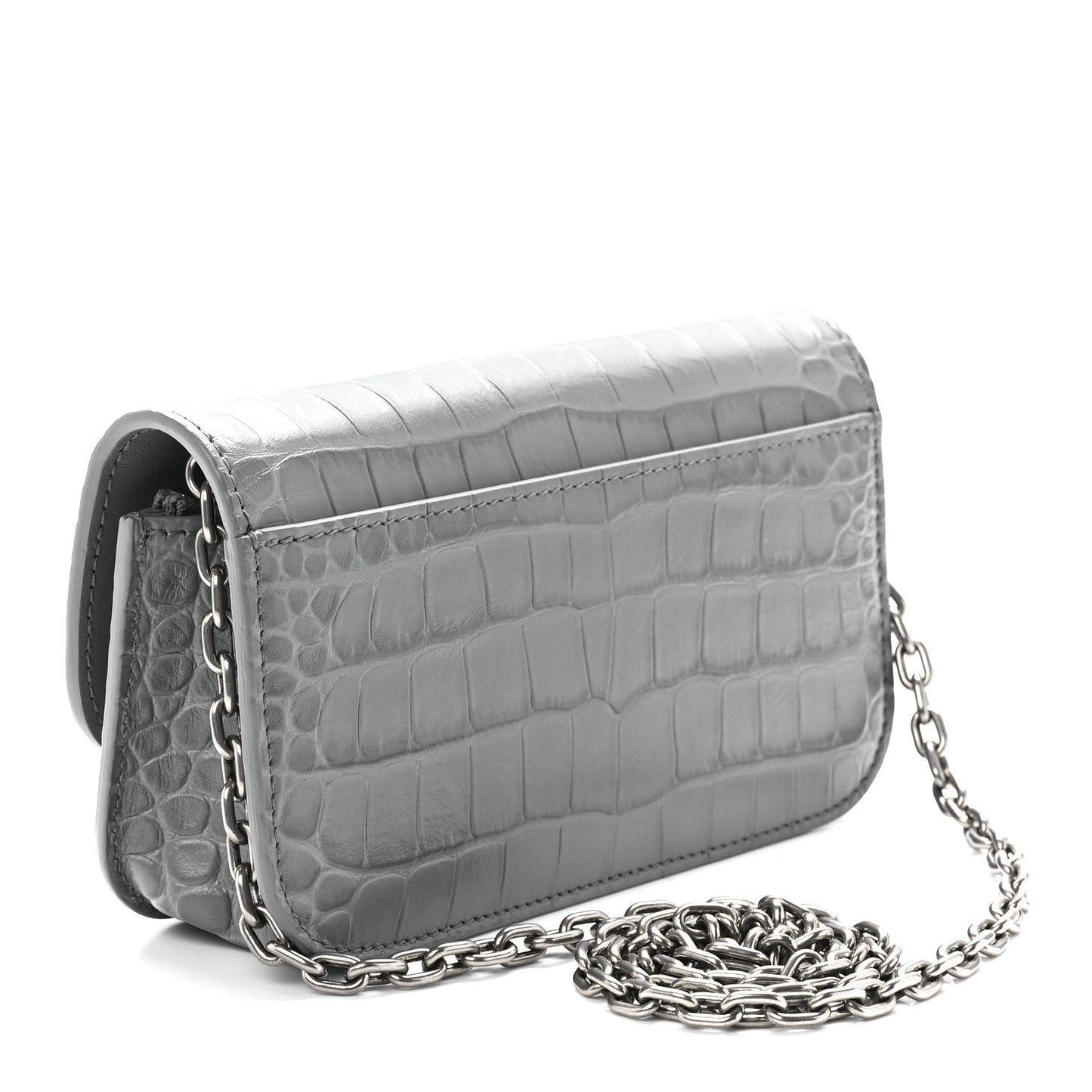 Extra Supple Calfskin Crocodile Embossed Gossip Wallet On Chain Balenciaga Grey