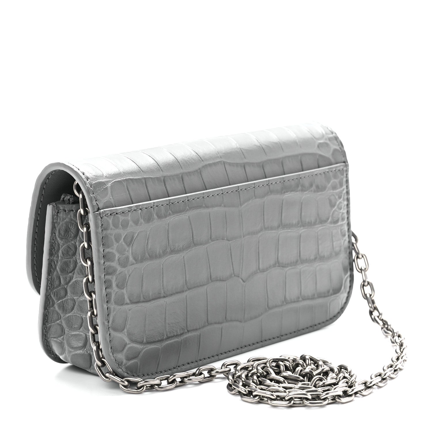 Balenciaga Extra Supple Calfskin Crocodile Embossed Gossip Wallet On Chain Balenciaga Grey 2 of 9