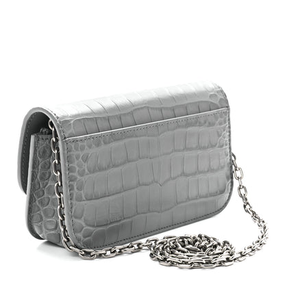 Balenciaga Extra Supple Calfskin Crocodile Embossed Gossip Wallet On Chain Balenciaga Grey 2 of 9