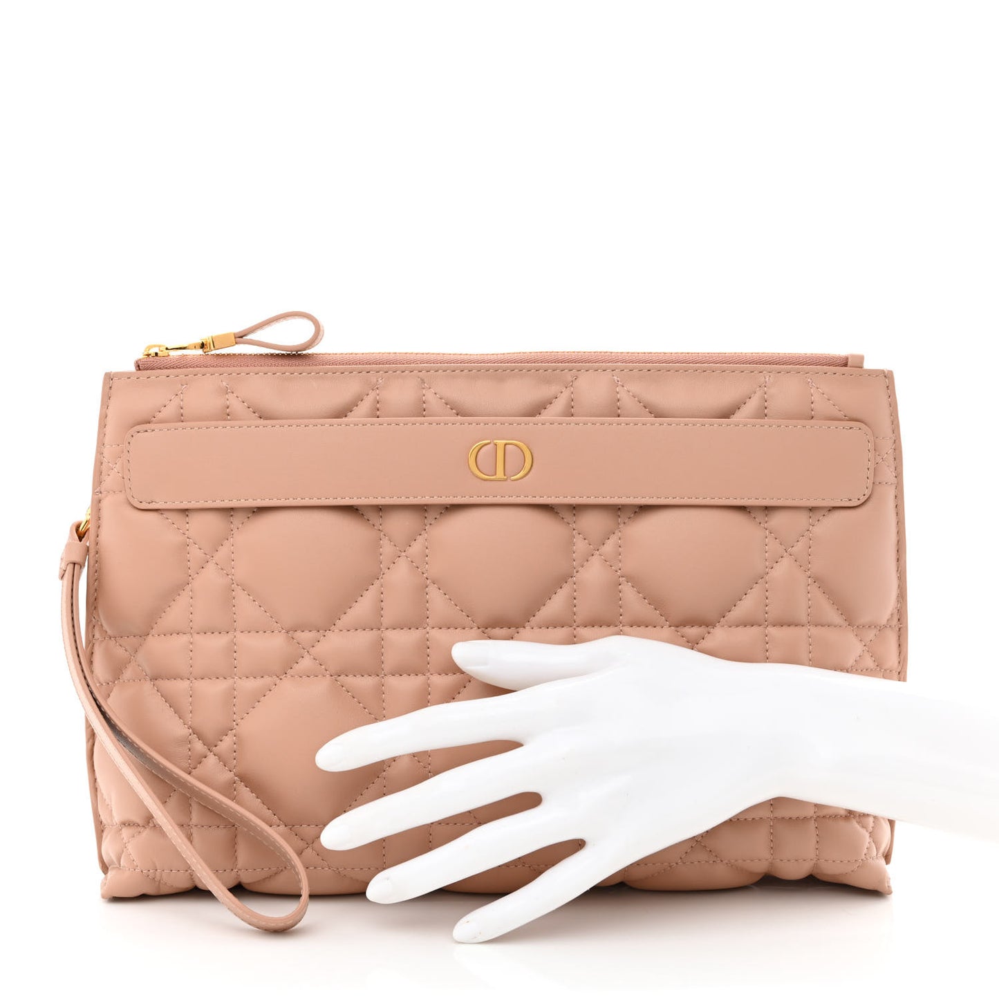Lambskin Macrocannage Large Caro D-Every Pouch Rose Des Vents