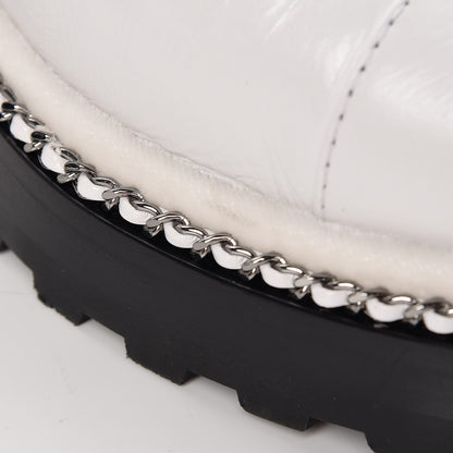 Chanel Crackled Calfskin Pearl Chain CC Combat Short Boots 40 White 12 of 16