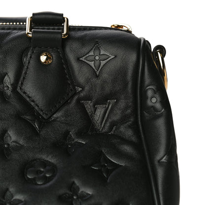 Louis Vuitton Lambskin Embossed Monogram Speedy 22 Bandouliere Black 16 of 17