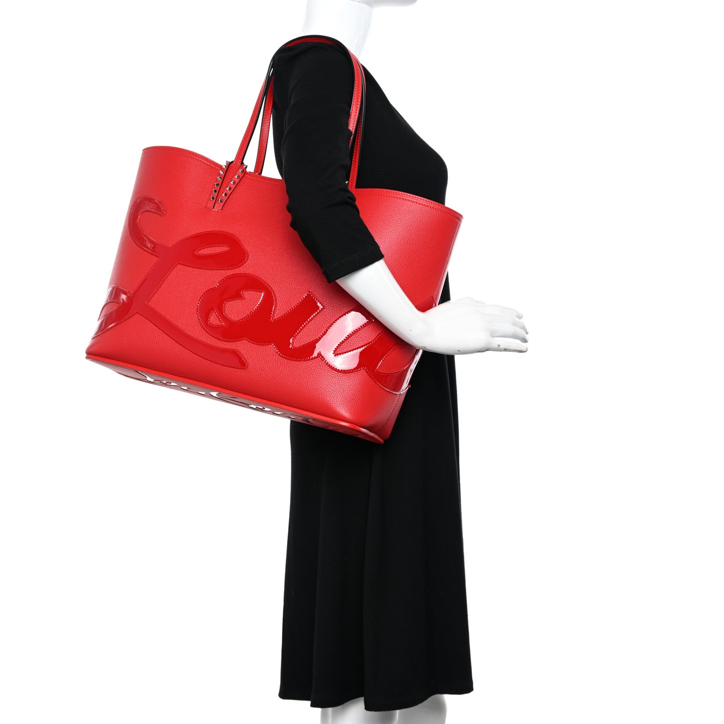 Calfskin Patent Logo Spikes East West Cabata Tote Red
