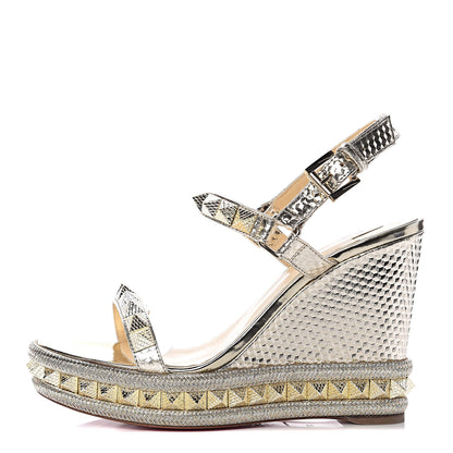Christian Louboutin Calfskin Cubiste Pyraclou 110 Wedge Sandals 37 Platine 1 of 7