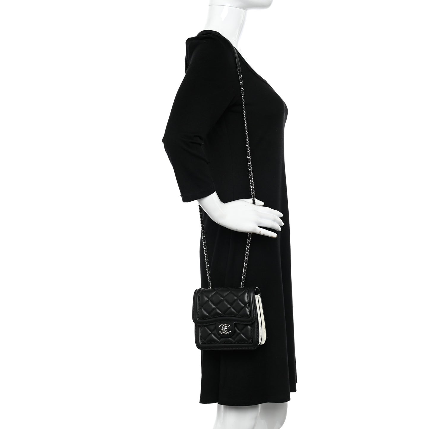 Lambskin Quilted Mini Graphic Flap Bag Black White