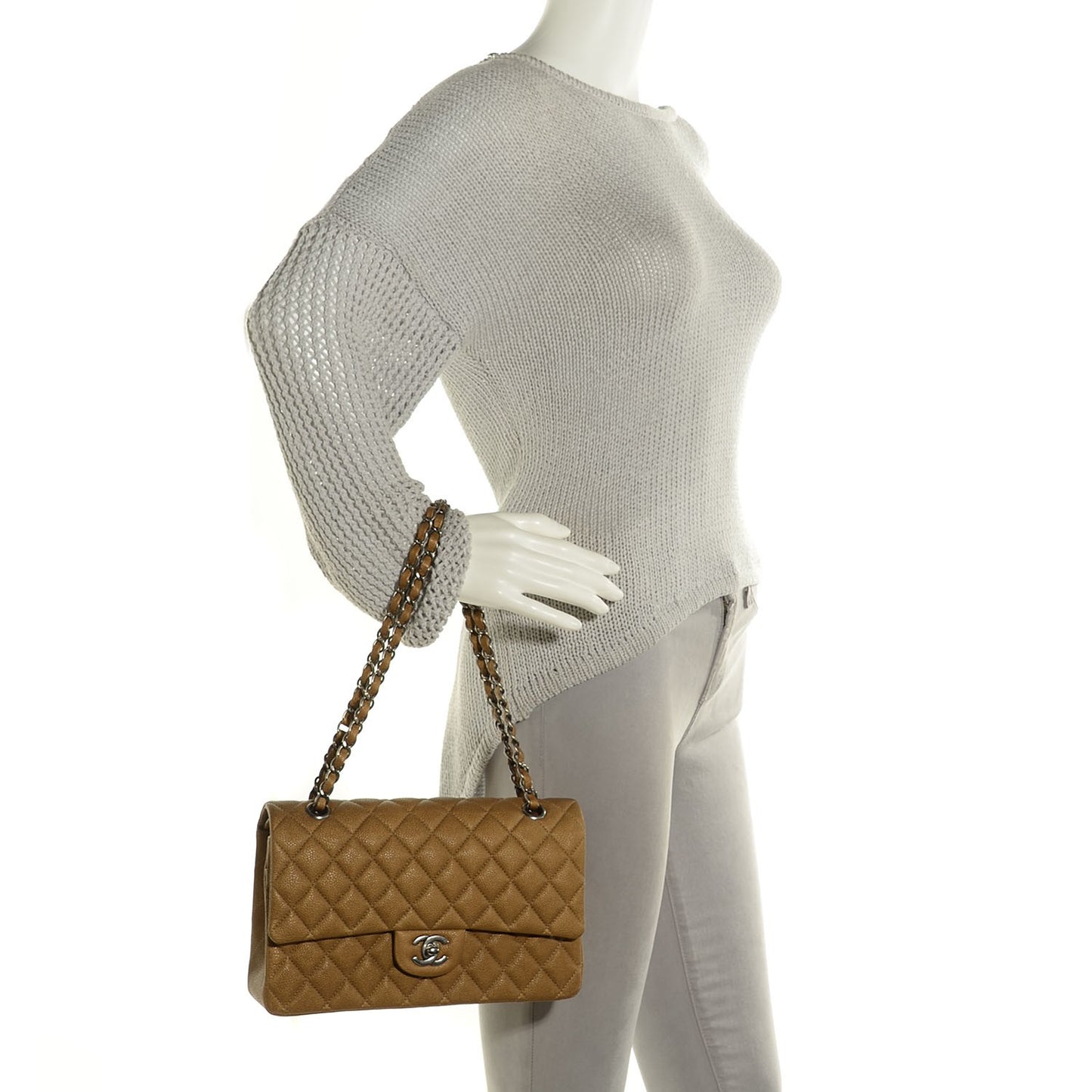 Metallic Calfskin Quilted Medium Double Flap Dark Gold