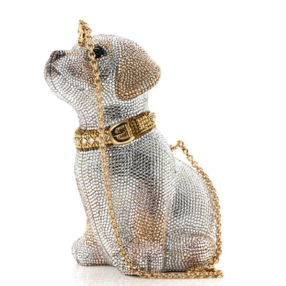 Judith Leiber Crystal Luna Puppy Dog Minaudiere Clutch White Gold 4 of 14