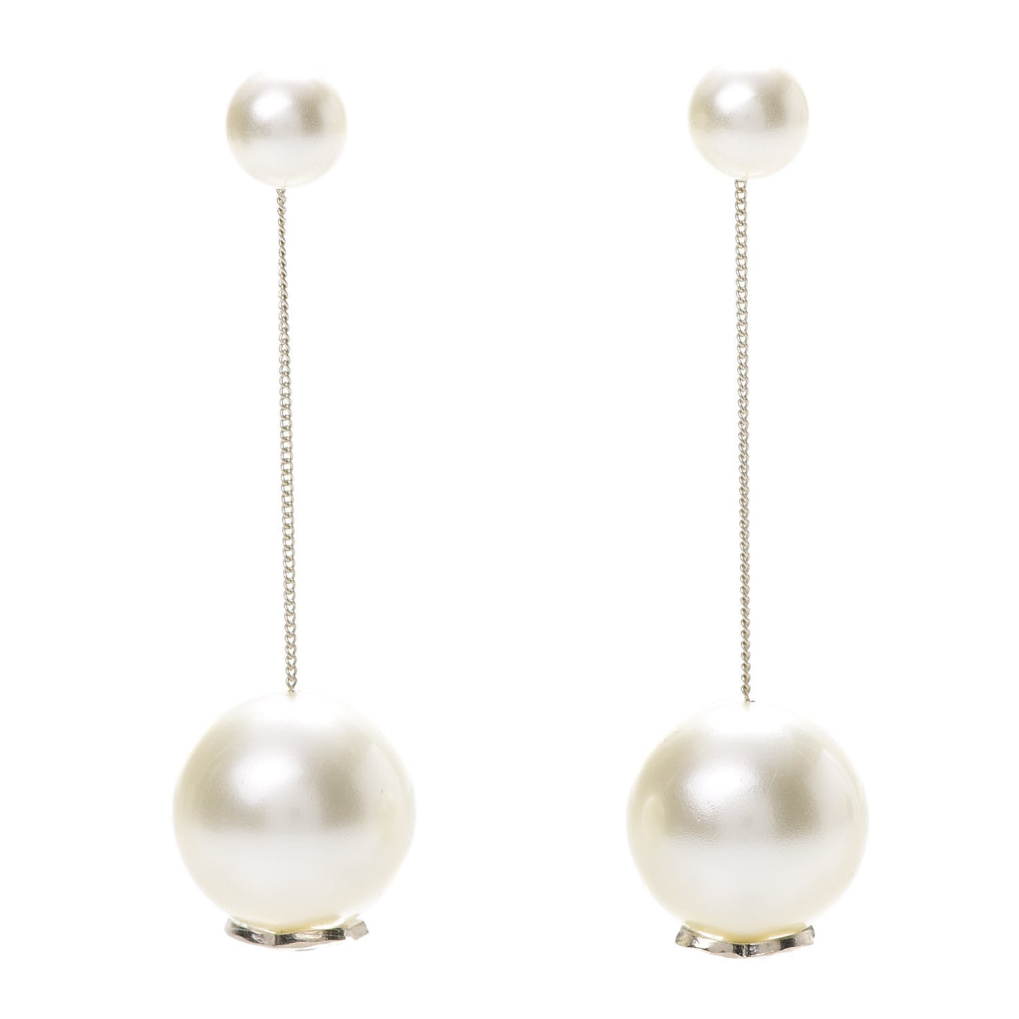 Pearl CC Chain Drop Earrings Gold