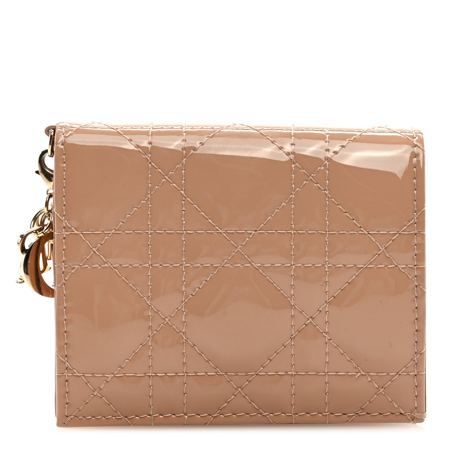 Patent Cannage Mini Lady Dior Wallet Beige