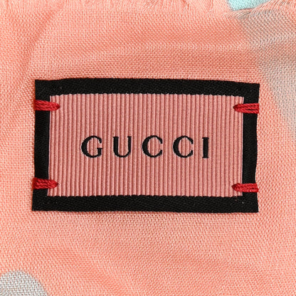 Gucci Modal Silk GG Writers Fringe Shawl Old Rose Sky Blue 2 of 4