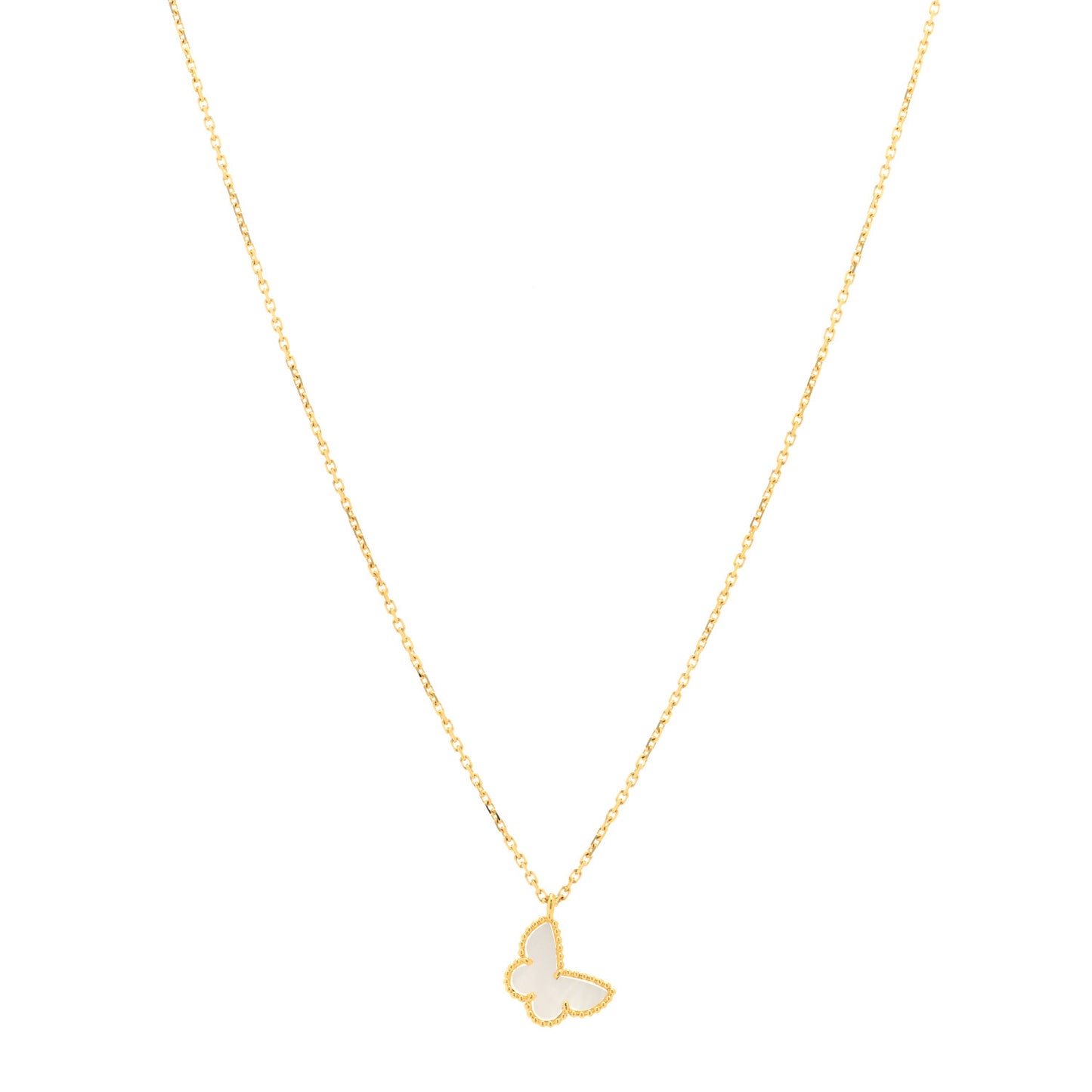 18K Yellow Gold Mother of Pearl Sweet Alhambra Butterfly Pendant Necklace