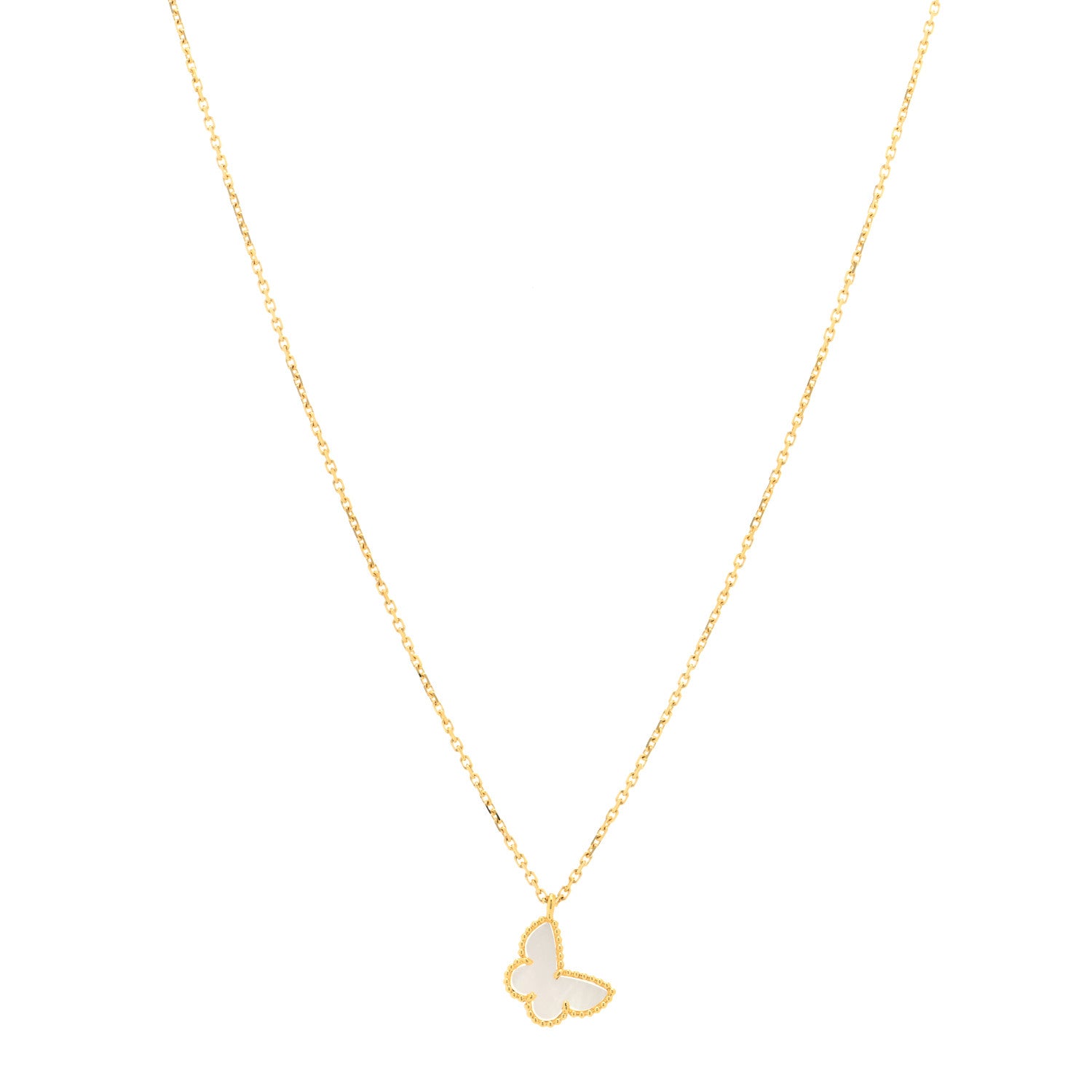 Van Cleef & Arpels 18K Yellow Gold Mother of Pearl Sweet Alhambra Butterfly Pendant Necklace 1 of 5